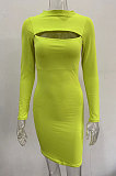 Rose Red Women's Long Sleeve Hollow Out Club Pullover Mid Waist Mini Dress YBN9042-4