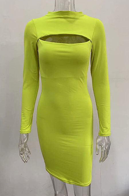Rose Red Women's Long Sleeve Hollow Out Club Pullover Mid Waist Mini Dress YBN9042-4
