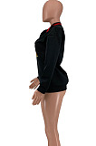 Black Preppy Letter Pyrography Long Sleeve Lapel Neck Hoodie Tops LY058-3