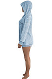 Pink Women Pure Color Double Velvet Hoodie Coat Shorts Sets NK267 -1