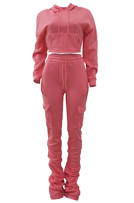 Grey New Simplee Velvet Thickning Long Sleeve Hoodie Ruffle Trousers Solid Color Suit ALS269-5