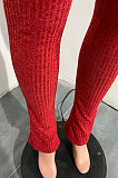 Rose Red Women's Ribber Pure Color Single-Breasted Bodycon Pants Sets NK266-6