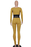 Orange Euramerican Women Dew Waist Casual Spliced Ribber Pants Sets ED8545-1