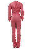 Pink New Simplee Velvet Thickning Long Sleeve Hoodie Ruffle Trousers Solid Color Suit ALS269-6