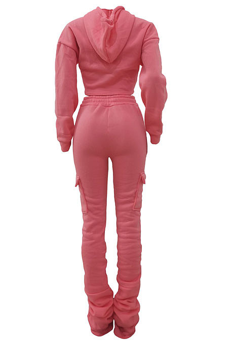 Grey New Simplee Velvet Thickning Long Sleeve Hoodie Ruffle Trousers Solid Color Suit ALS269-5