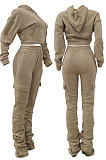 Pink New Simplee Velvet Thickning Long Sleeve Hoodie Ruffle Trousers Solid Color Suit ALS269-6