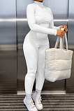 Gray Women Casual Pure Color Long Sleeve Stand Collar Ribber Bodycon Jumpsuits MQX23587-1