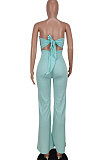 Green Sexy Strapless Bandage High Waist Wide Leg Jumpsuits AGY68506