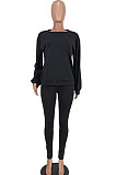 Wine Red Women's Pure Color Casual Pants Sets ED8541-3