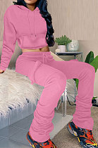 Pink New Simplee Velvet Thickning Long Sleeve Hoodie Ruffle Trousers Solid Color Suit ALS269-6