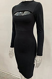 Neon Green Women's Long Sleeve Hollow Out Club Pullover Mid Waist Mini Dress YBN9042-3