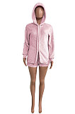 Purple Women Pure Color Double Velvet Hoodie Coat Shorts Sets NK267 -2