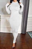 White Women Fashion Sexy Backless Solid Color Pullover Round Collar Mid Waist Long Dress MQX23593-2