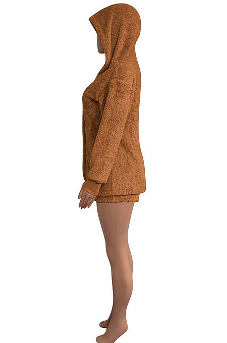 Black Women Pure Color Double Velvet Hoodie Coat Shorts Sets NK267 -3