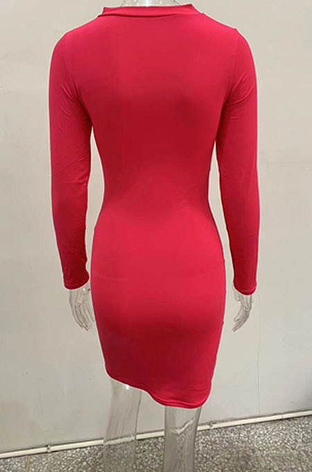 Neon Green Women's Long Sleeve Hollow Out Club Pullover Mid Waist Mini Dress YBN9042-3