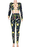 Dark Blue Women Fashion Casual Bandage Sexy Hollow Out Line Dew Waist Pants Sets MDF5267-4