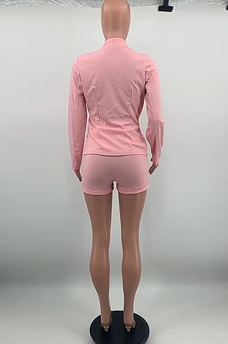 Light Blue Luxe Elegant Pure Color Long Sleeve Suit Coat Shorts Business Set OEP6312-2