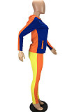 Orange Blue Simple New Spliced Long Sleeve Hoodie Pencil Pants LYY9317