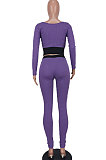 Light Olive Euramerican Women Dew Waist Casual Spliced Ribber Pants Sets ED8545-3