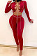 Wine Red Women Fashion Casual Bandage Sexy Hollow Out Line Dew Waist Pants Sets MDF5267-2