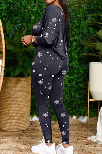Black Fashion Christmas Printed Long Sleeve T-Shirts Skinny Pants The Home Suit LY054-2