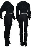 Pink New Simplee Velvet Thickning Long Sleeve Hoodie Ruffle Trousers Solid Color Suit ALS269-6