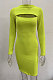 Neon Green Women's Long Sleeve Hollow Out Club Pullover Mid Waist Mini Dress YBN9042-3