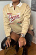 Khaki Preppy Letter Pyrography Long Sleeve Lapel Neck Hoodie Tops LY058-1