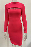 Rose Red Women's Long Sleeve Hollow Out Club Pullover Mid Waist Mini Dress YBN9042-4