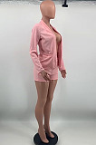 Red Luxe Elegant Pure Color Long Sleeve Suit Coat Shorts Business Set OEP6312-3