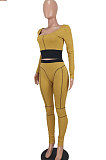 Purple Euramerican Women Dew Waist Casual Spliced Ribber Pants Sets ED8545-2