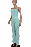 Green Sexy Strapless Bandage High Waist Wide Leg Jumpsuits AGY68506