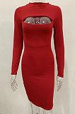 Neon Green Women's Long Sleeve Hollow Out Club Pullover Mid Waist Mini Dress YBN9042-3