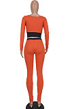 Purple Euramerican Women Dew Waist Casual Spliced Ribber Pants Sets ED8545-2