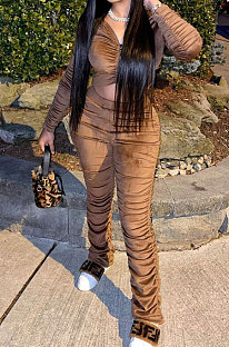 Women's Velvet Dew Waist Ruffle Hoodie Pants Sets FFE194