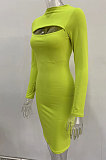 Red Women's Long Sleeve Hollow Out Club Pullover Mid Waist Mini Dress YBN9042-1