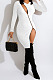 White Modest Sexy Inclined Zipper Ribber Long Sleeve Slim Fitting Slit Dress LY055-2