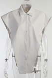 Yellow Women Sexy PU Leather Solid Color Loose Shirts Tanks CSM21387-2
