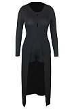 Black Women's Round Collar Long Sleeve Shorts Hole Super Elastic Ribber Shorts Sets QQM4347-1
