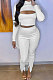 White  Women's Long Sleeve Stand Collar Hollow Out Sexy Split Pants Sets Q983-1