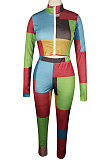 Multi Women's Color Block Sexy Zipper Long Sleeve Pants Sets QQM4342-1