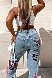  New Digital Printed Hole Casual Jean Pants SZS1011
