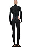 Black Trendy Korea Velvet Line Dew Waist Sexy Bodycon Jumpsuits AGY68533