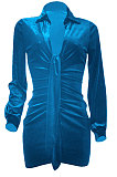 Black Women's Korea Velvet Deep V Collar Tied Sexy T Shirt/Shirt Dress Q982-2