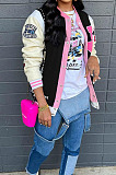 Black Preppy Digital Letter Printed Long Sleeve Front Button Jacket Coat SZS8195-1