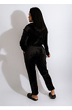 Black Simple New Velvet Long Sleeve Zipper Bandage Hooded Jumpsuits QZ6131-2