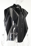 Dark Red Women Sexy PU Leather Solid Color Loose Shirts Tanks CSM21387-4