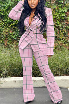 Pink Euramerican Plaid Jacket Casual Suits Wide Leg Pants Two Pieces Q984-2