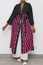 Black Fahsion Casual Lattice Pattern Cardigan Cloak OEP6313-2