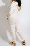 Black Simple New Velvet Long Sleeve Zipper Bandage Hooded Jumpsuits QZ6131-2